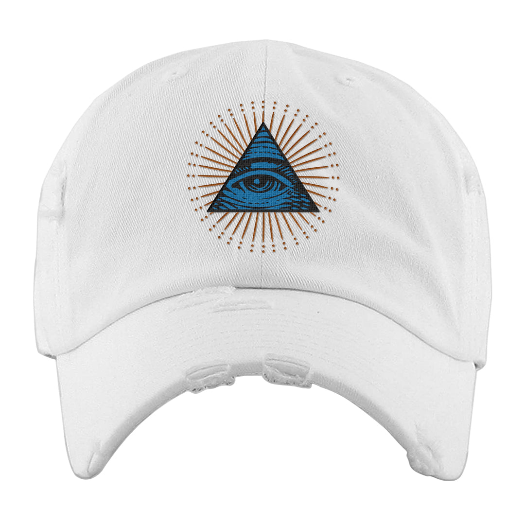 White/True Blue/Metallic Copper 3s Distressed Dad Hat | All Seeing Eye, White