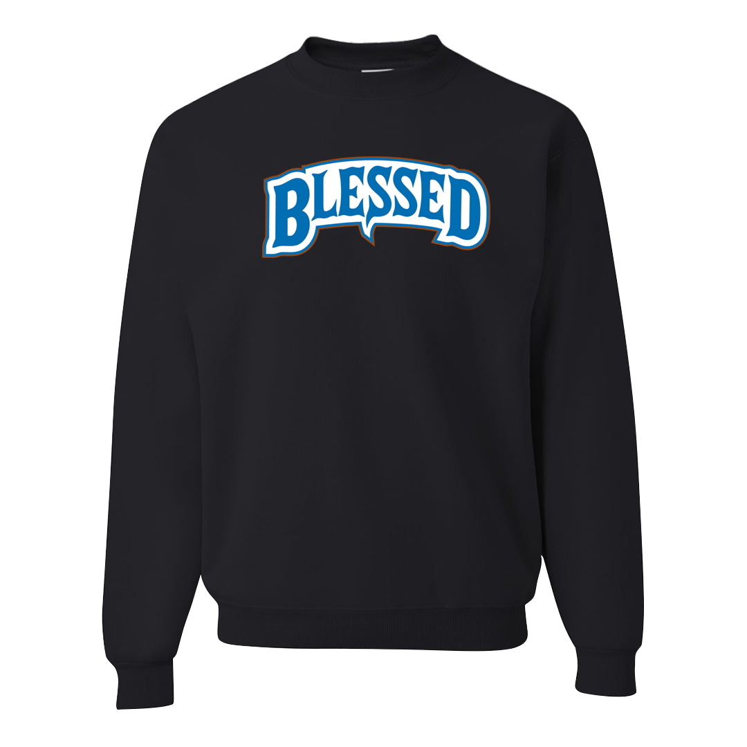 White/True Blue/Metallic Copper 3s Crewneck Sweatshirt | Blessed Arch, Black