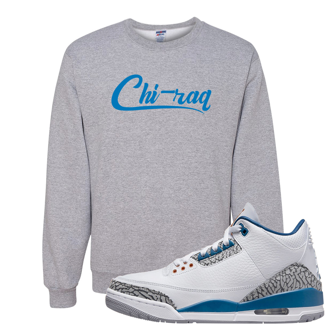 White/True Blue/Metallic Copper 3s Crewneck Sweatshirt | Chiraq, Ash