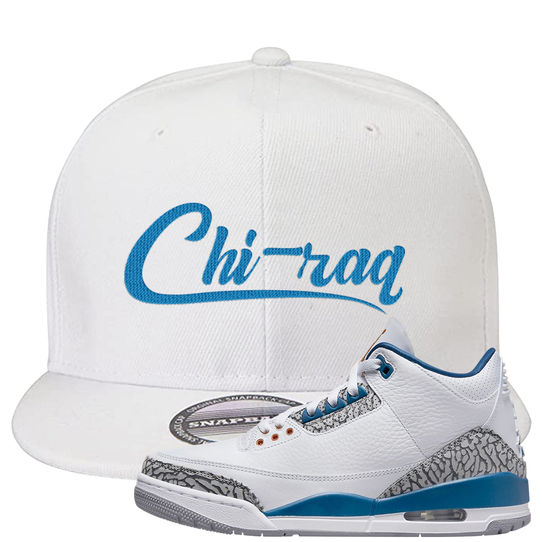 White/True Blue/Metallic Copper 3s Snapback Hat | Chiraq, White