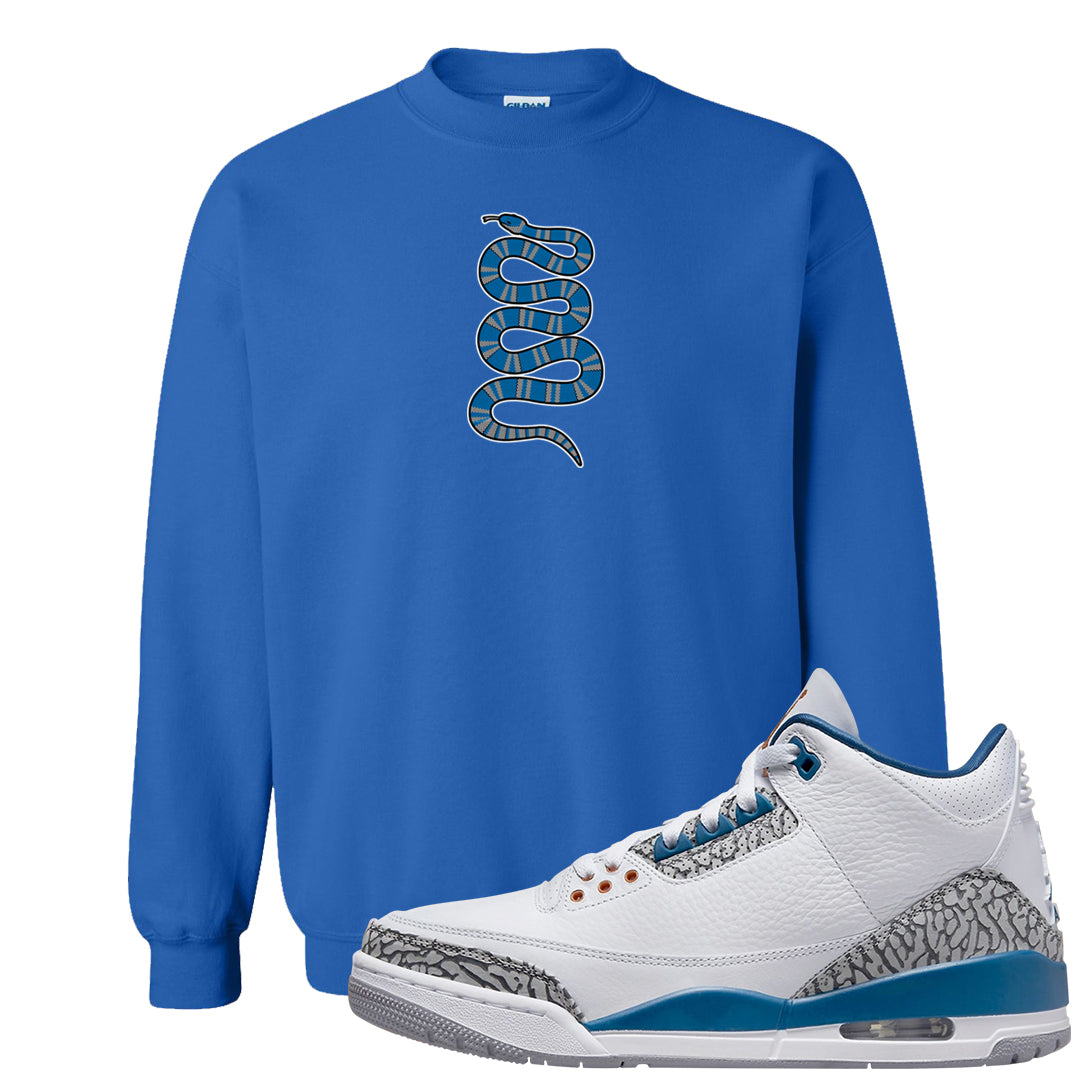 White/True Blue/Metallic Copper 3s Crewneck Sweatshirt | Coiled Snake, Royal