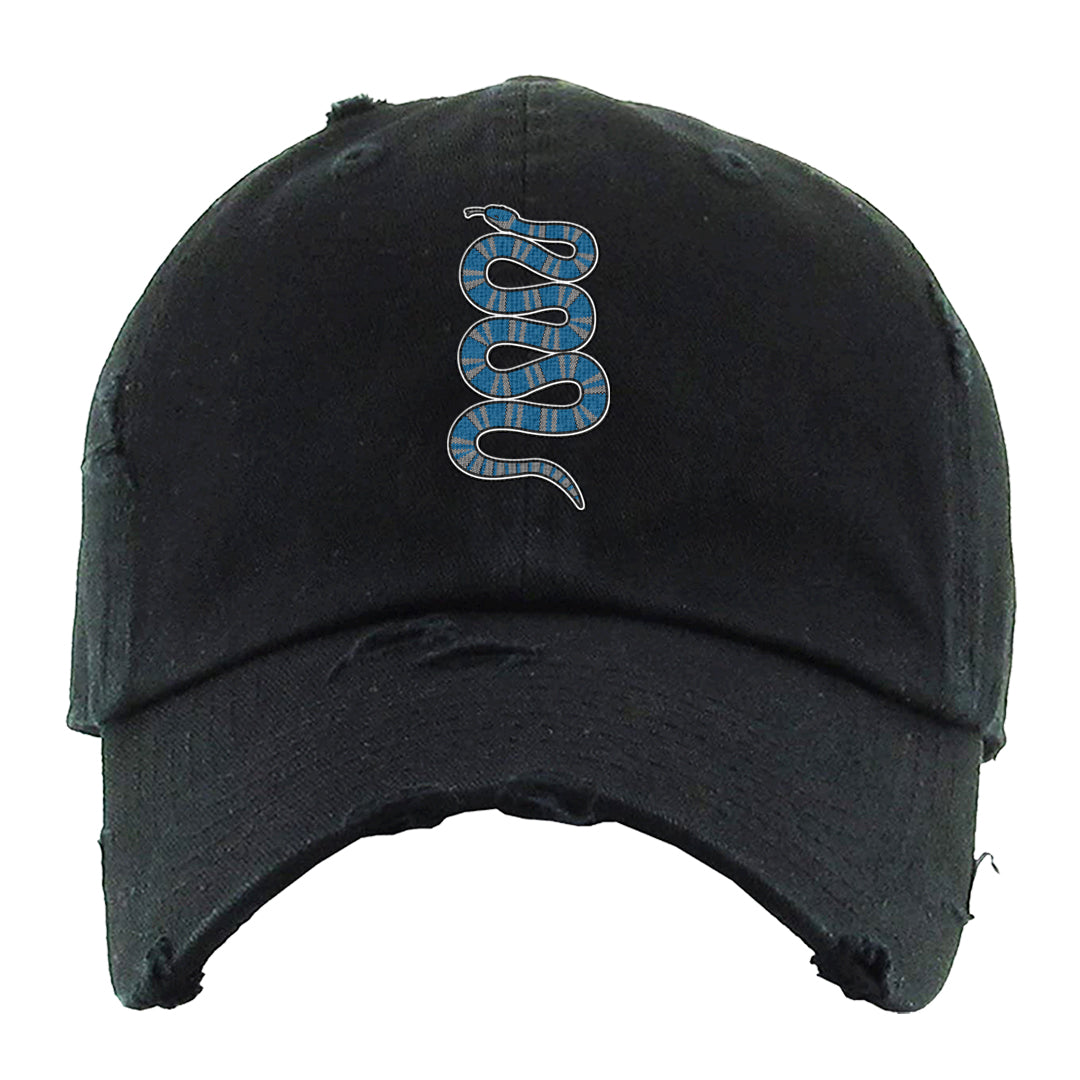 White/True Blue/Metallic Copper 3s Distressed Dad Hat | Coiled Snake, Black