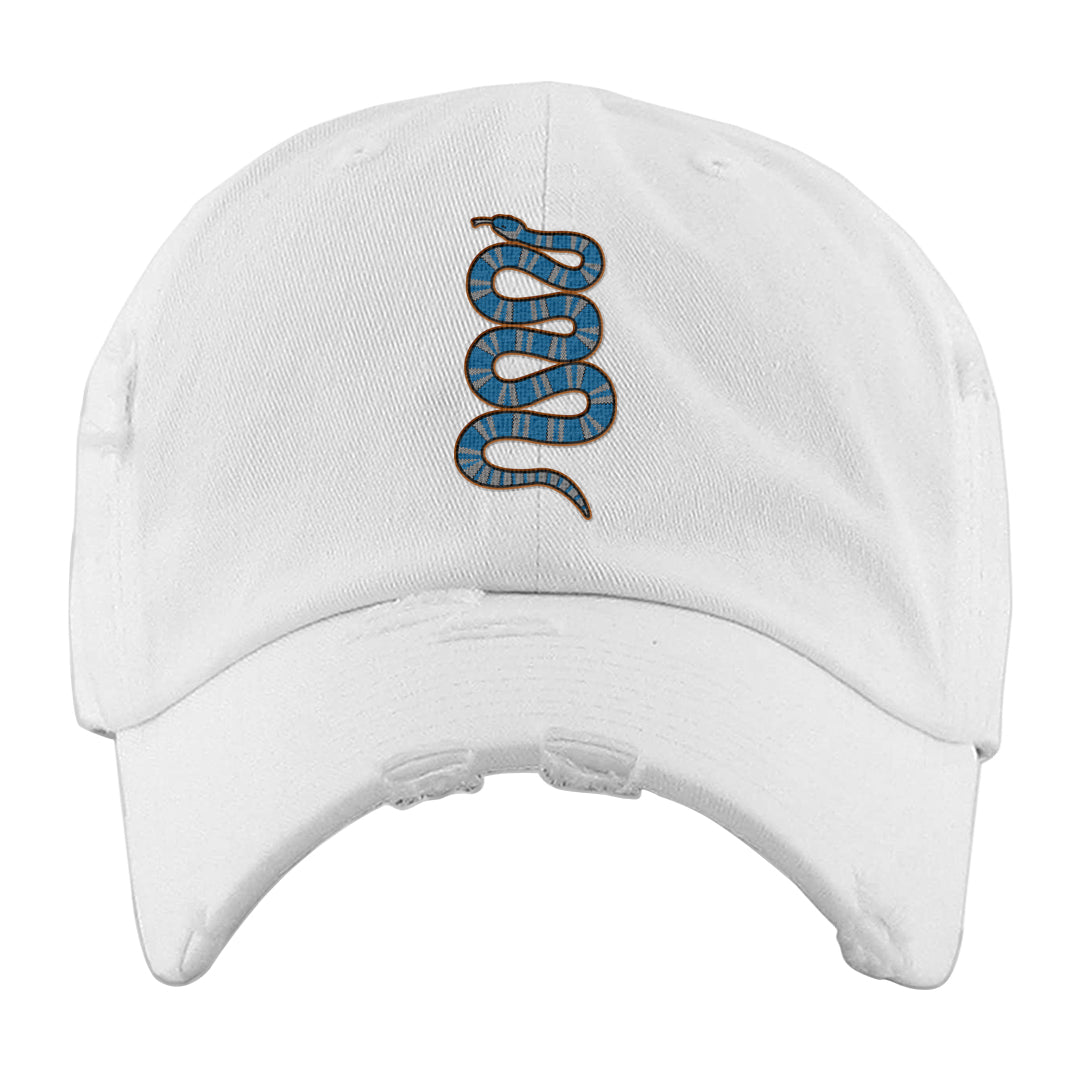 White/True Blue/Metallic Copper 3s Distressed Dad Hat | Coiled Snake, White