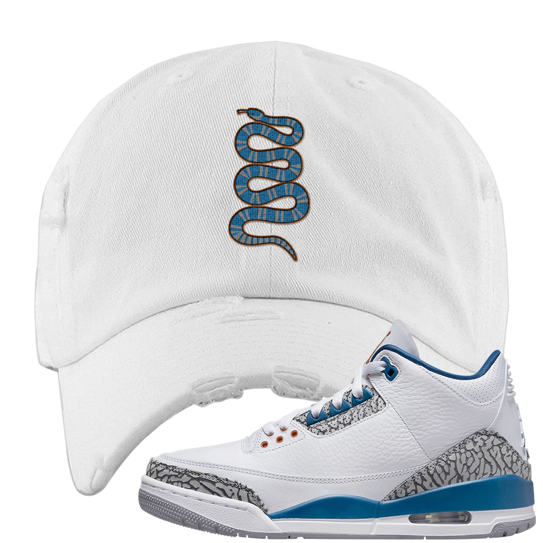 White/True Blue/Metallic Copper 3s Distressed Dad Hat | Coiled Snake, White