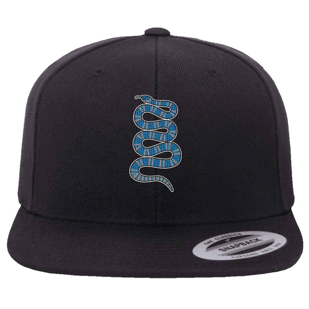 White/True Blue/Metallic Copper 3s Snapback Hat | Coiled Snake, Black