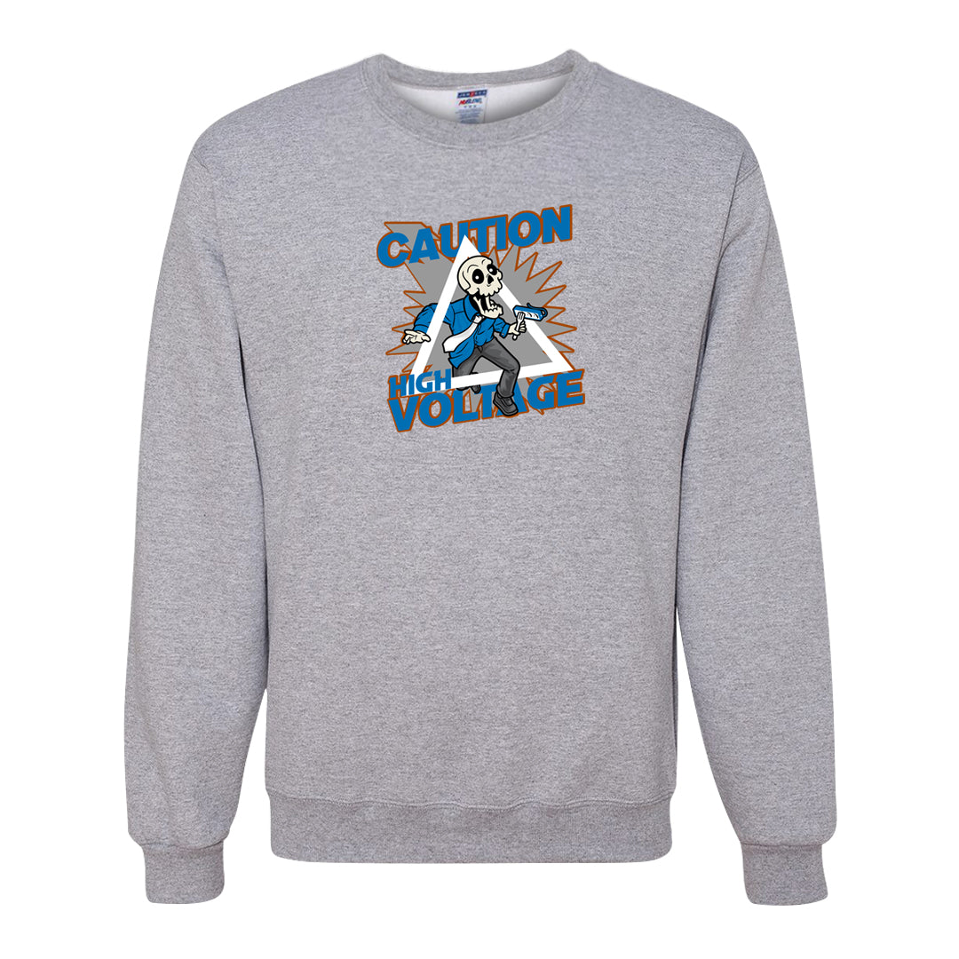 White/True Blue/Metallic Copper 3s Crewneck Sweatshirt | Caution High Voltage, Ash