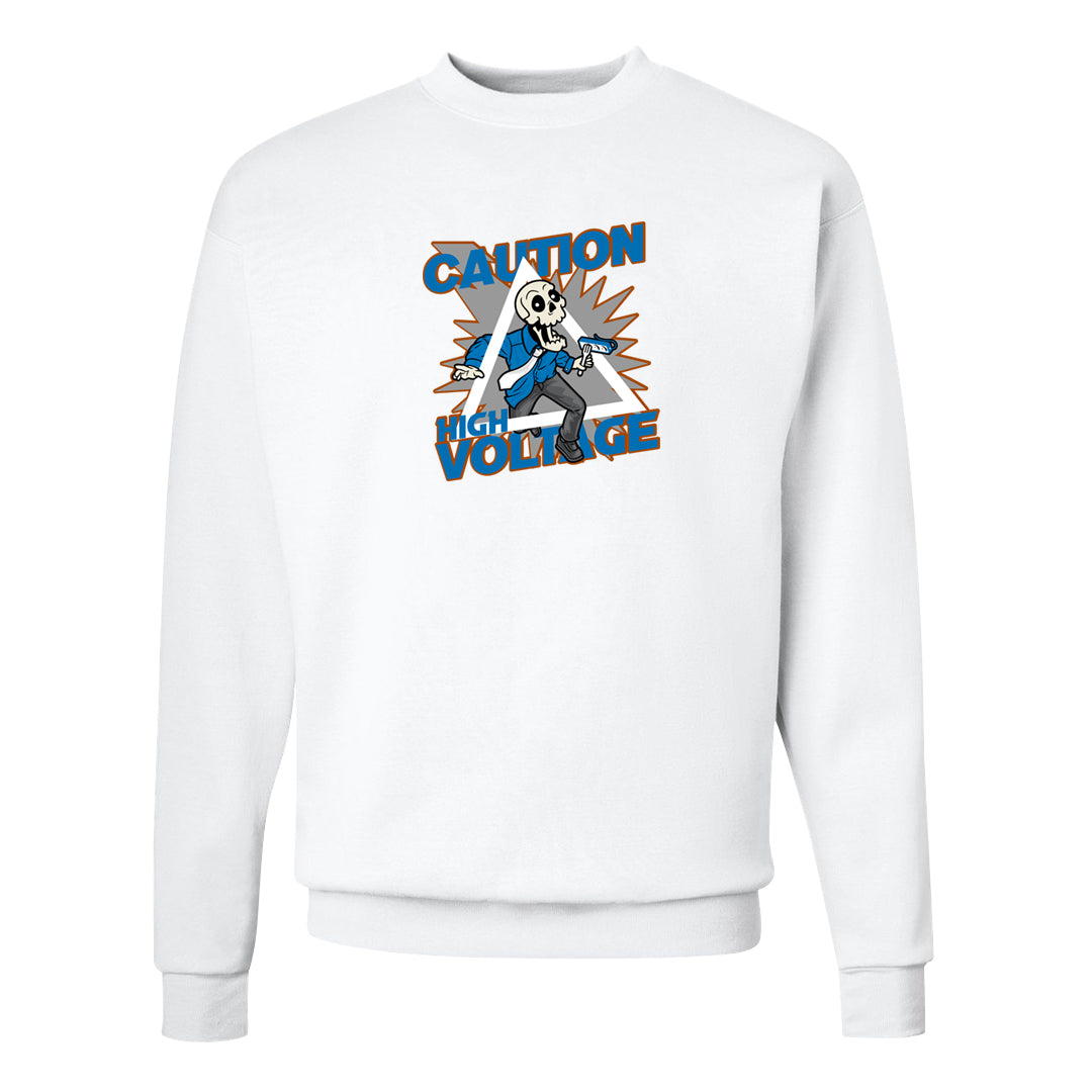 White/True Blue/Metallic Copper 3s Crewneck Sweatshirt | Caution High Voltage, White