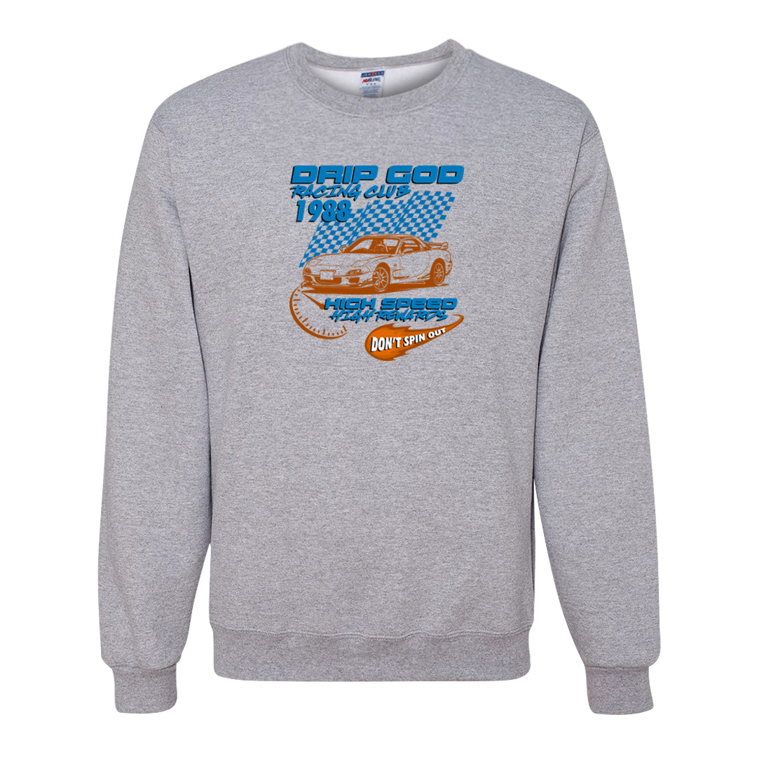 White/True Blue/Metallic Copper 3s Crewneck Sweatshirt | Drip God Racing Club, Ash