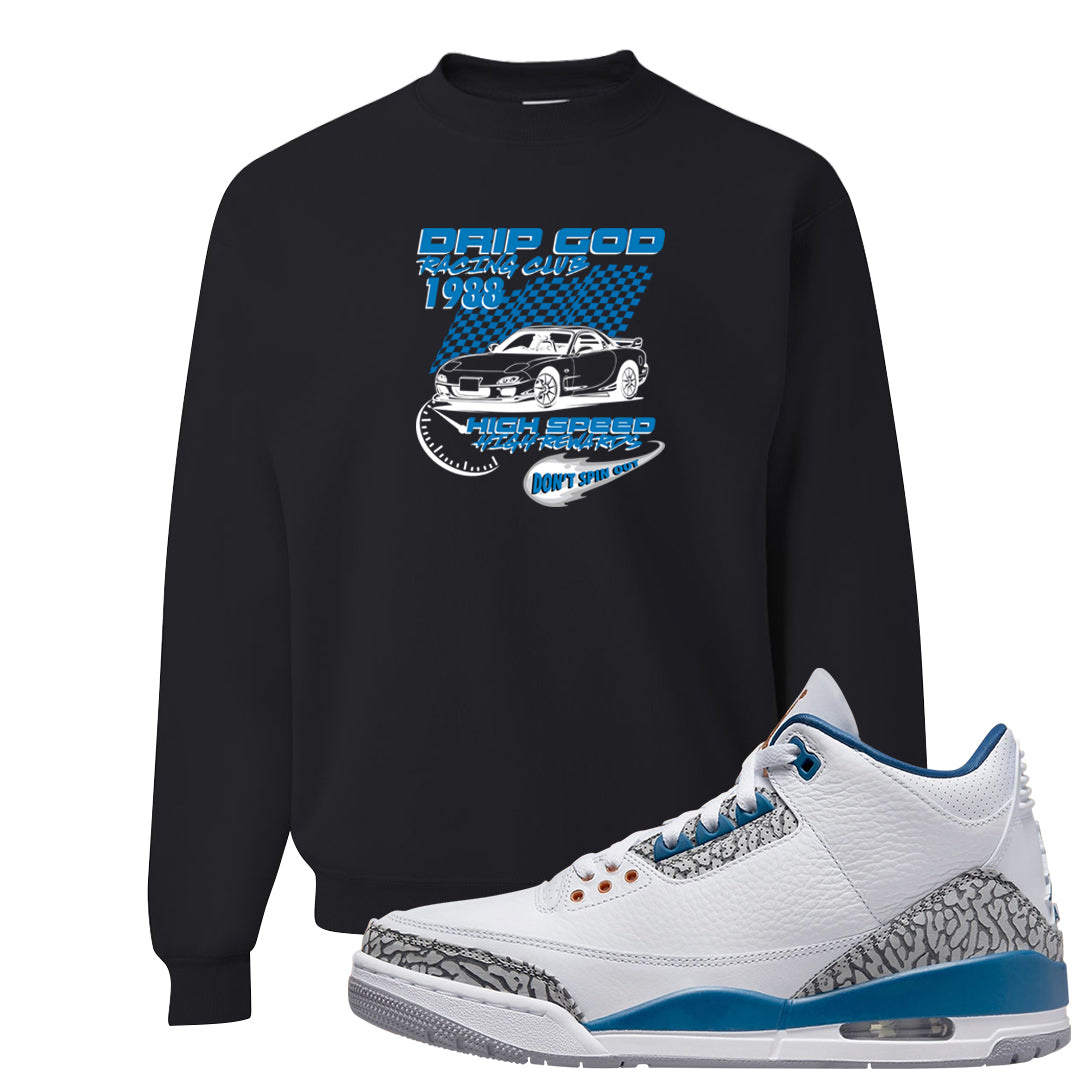 White/True Blue/Metallic Copper 3s Crewneck Sweatshirt | Drip God Racing Club, Black