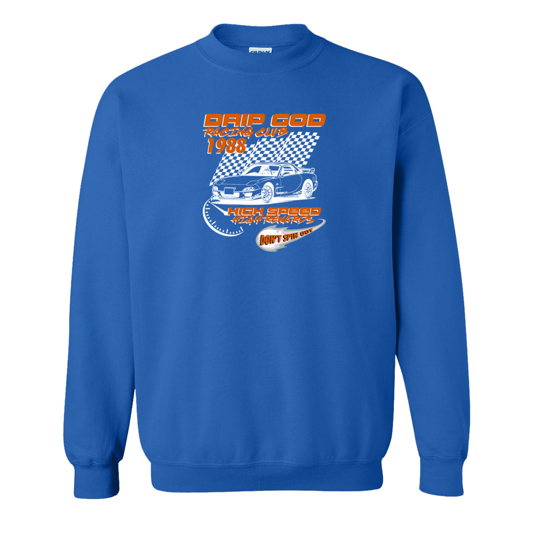 White/True Blue/Metallic Copper 3s Crewneck Sweatshirt | Drip God Racing Club, Royal
