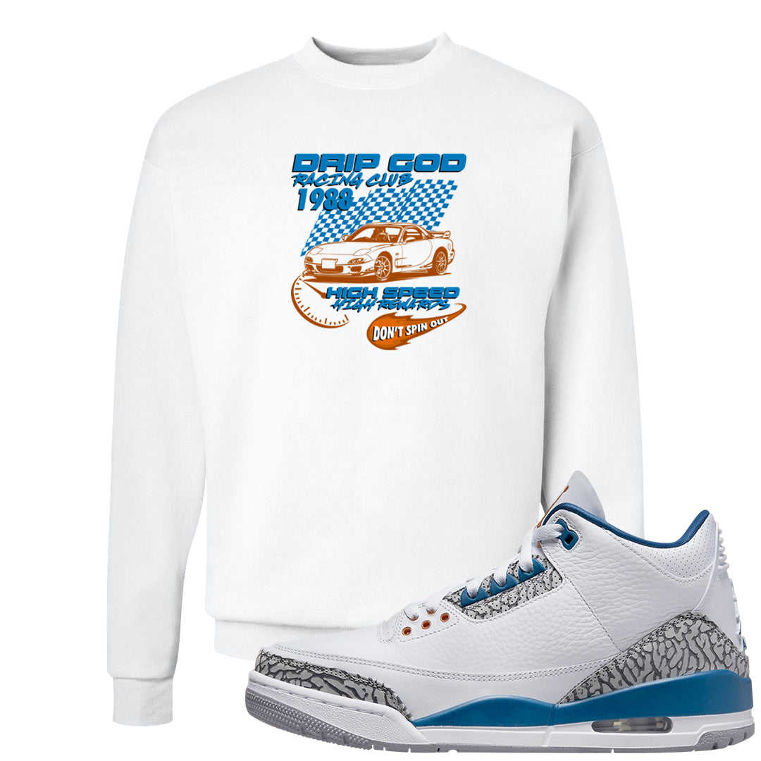 White/True Blue/Metallic Copper 3s Crewneck Sweatshirt | Drip God Racing Club, White