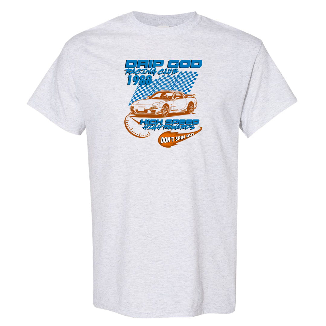 White/True Blue/Metallic Copper 3s T Shirt | Drip God Racing Club, Ash