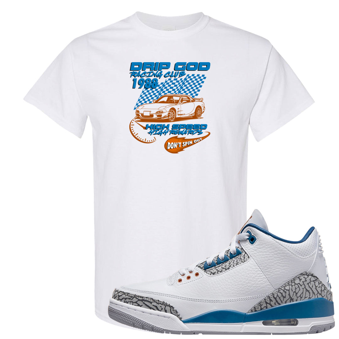 White/True Blue/Metallic Copper 3s T Shirt | Drip God Racing Club, White