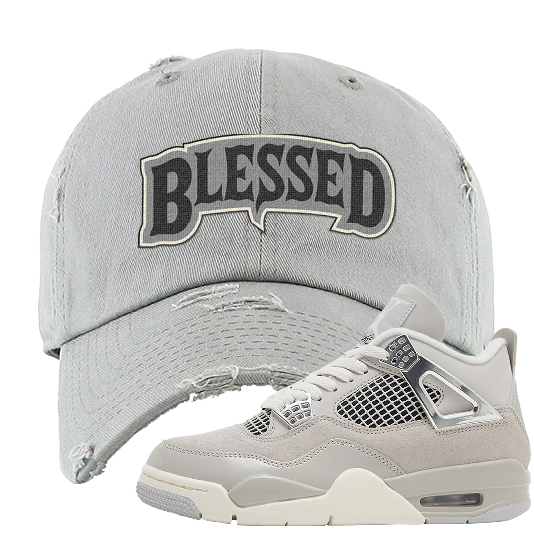 Frozen Moments 4s Distressed Dad Hat | Blessed Arch, Light Gray