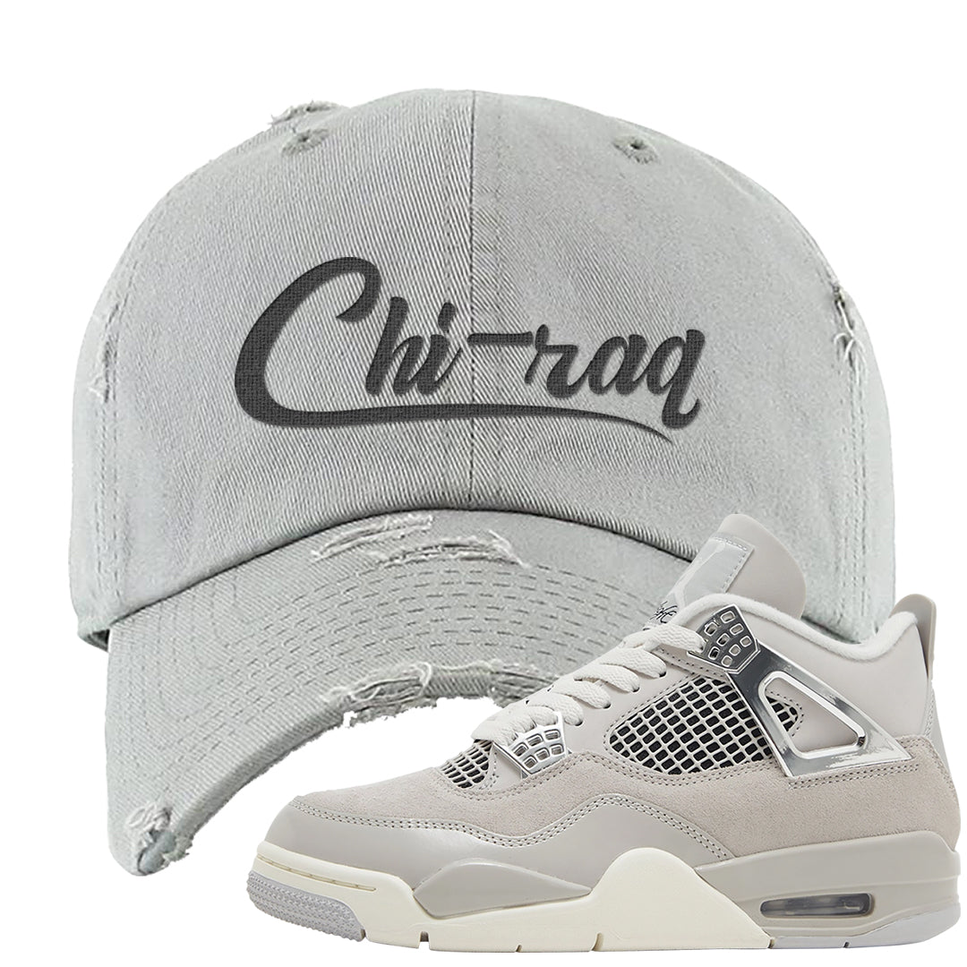 Frozen Moments 4s Distressed Dad Hat | Chiraq, Light Gray