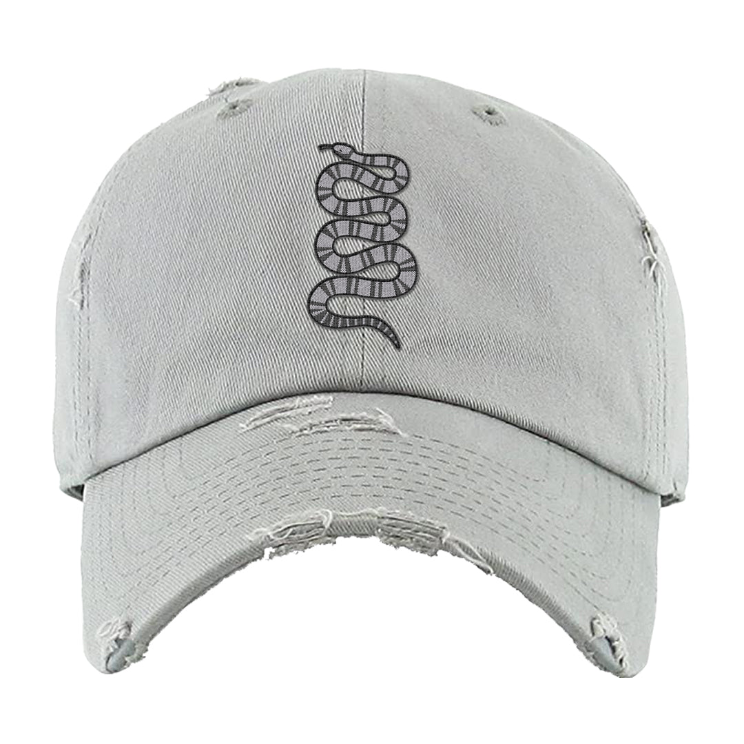 Frozen Moments 4s Distressed Dad Hat | Coiled Snake, Light Gray