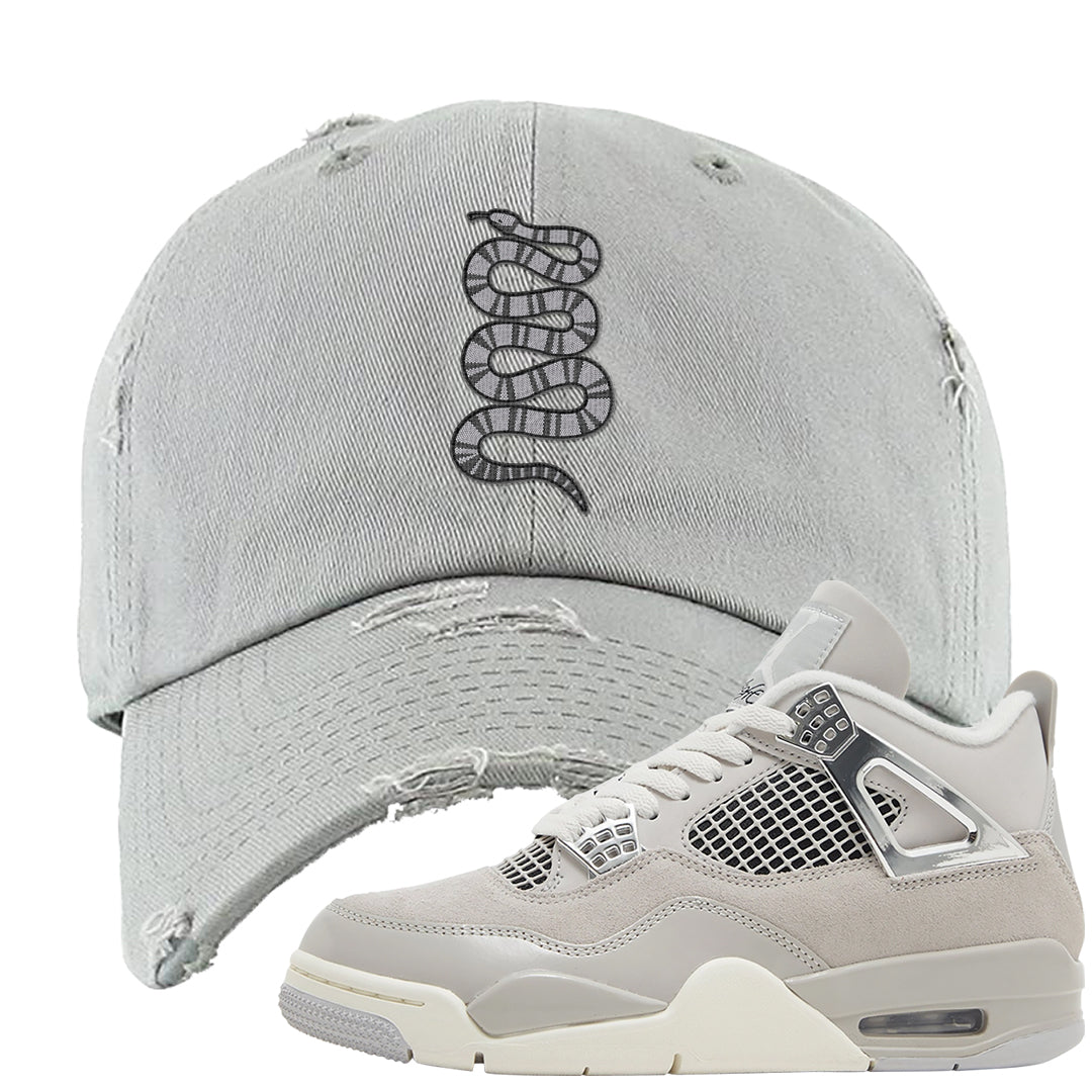 Frozen Moments 4s Distressed Dad Hat | Coiled Snake, Light Gray