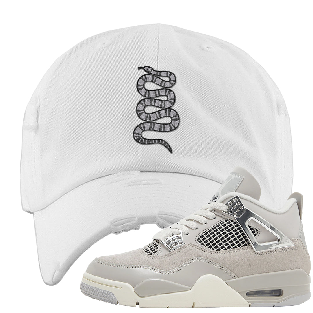 Frozen Moments 4s Distressed Dad Hat | Coiled Snake, White