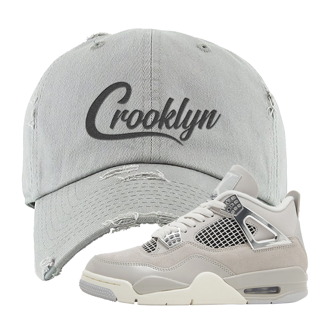 Frozen Moments 4s Distressed Dad Hat | Crooklyn, Light Gray