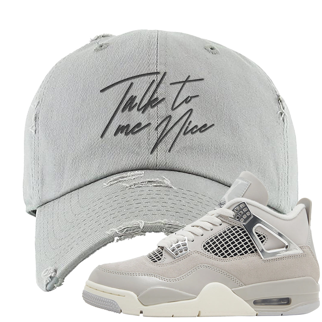 Frozen Moments 4s Distressed Dad Hat | Talk To Me Nice, Light Gray