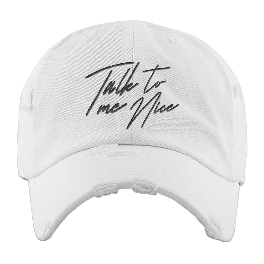 Frozen Moments 4s Distressed Dad Hat | Talk To Me Nice, White
