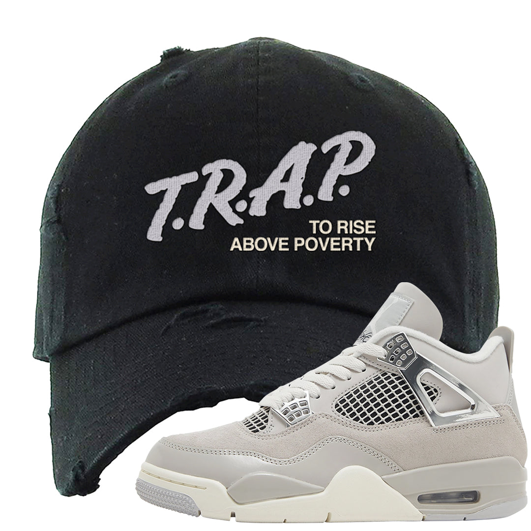 Frozen Moments 4s Distressed Dad Hat | Trap To Rise Above Poverty, Black