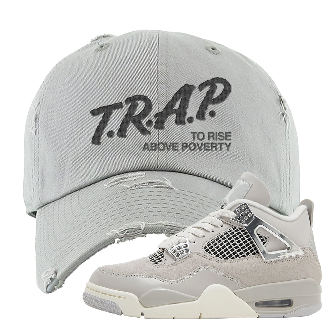 Frozen Moments 4s Distressed Dad Hat | Trap To Rise Above Poverty, Light Gray