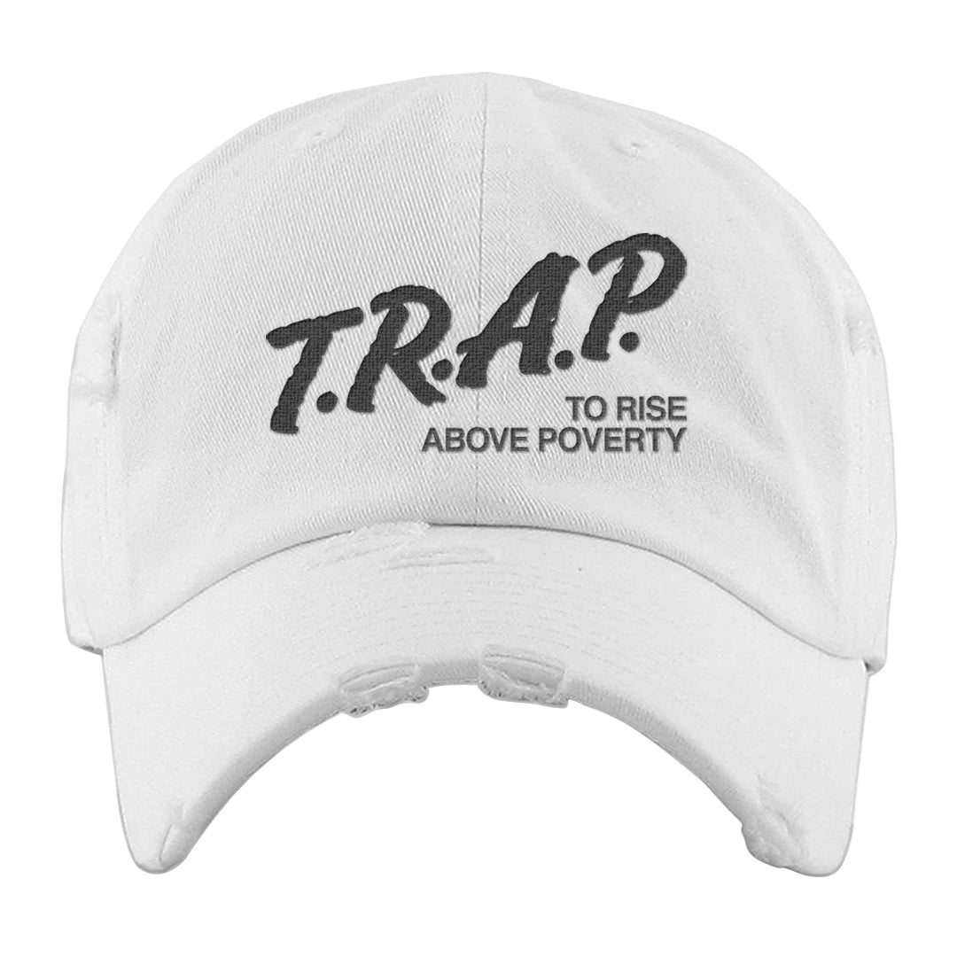 Frozen Moments 4s Distressed Dad Hat | Trap To Rise Above Poverty, White