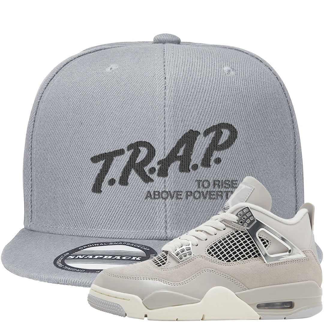 Frozen Moments 4s Snapback Hat | Trap To Rise Above Poverty, Light Gray