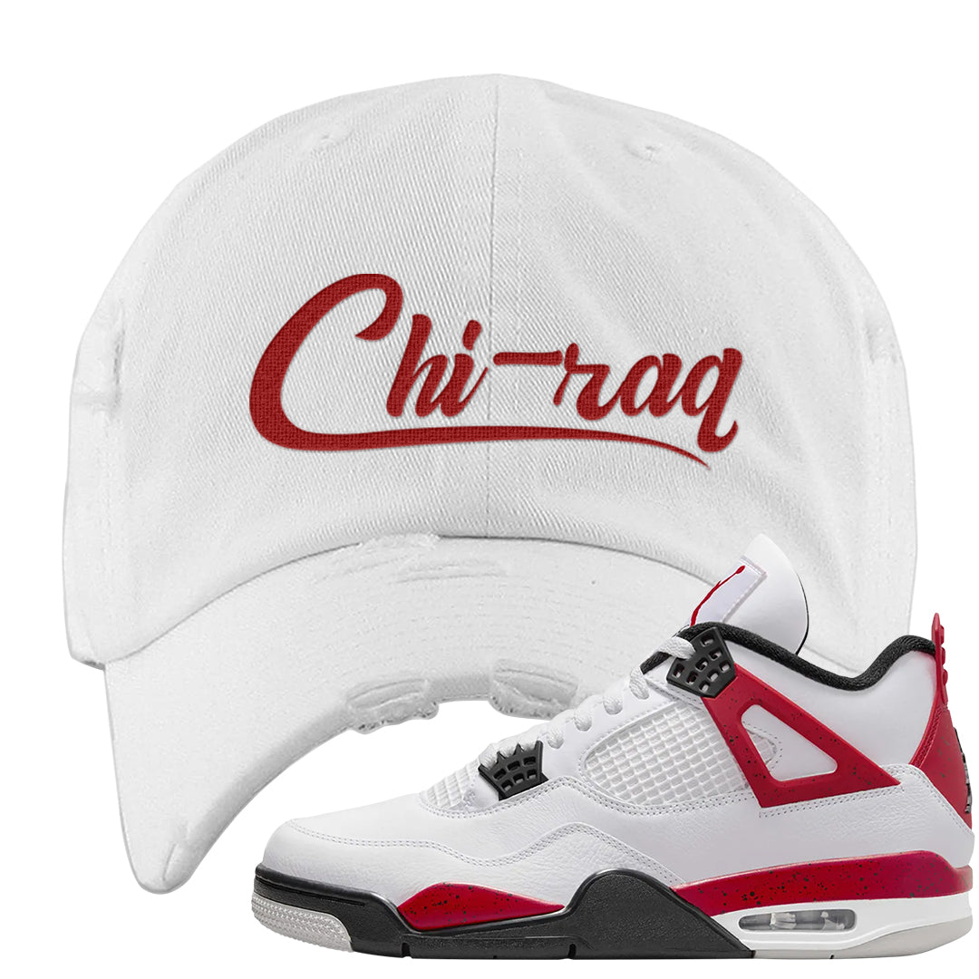 Red Cement 4s Distressed Dad Hat | Chiraq, White