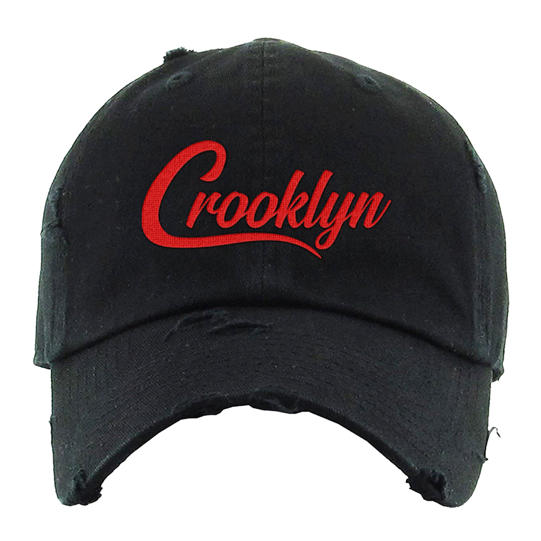 Red Cement 4s Distressed Dad Hat | Crooklyn, Black