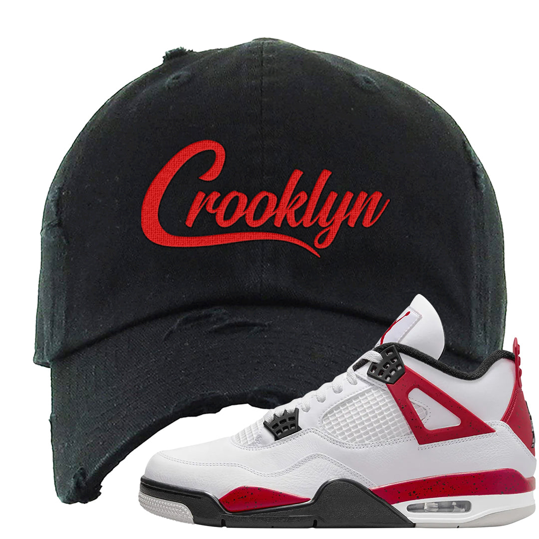 Red Cement 4s Distressed Dad Hat | Crooklyn, Black