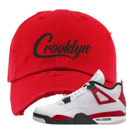 Red Cement 4s Distressed Dad Hat | Crooklyn, Red