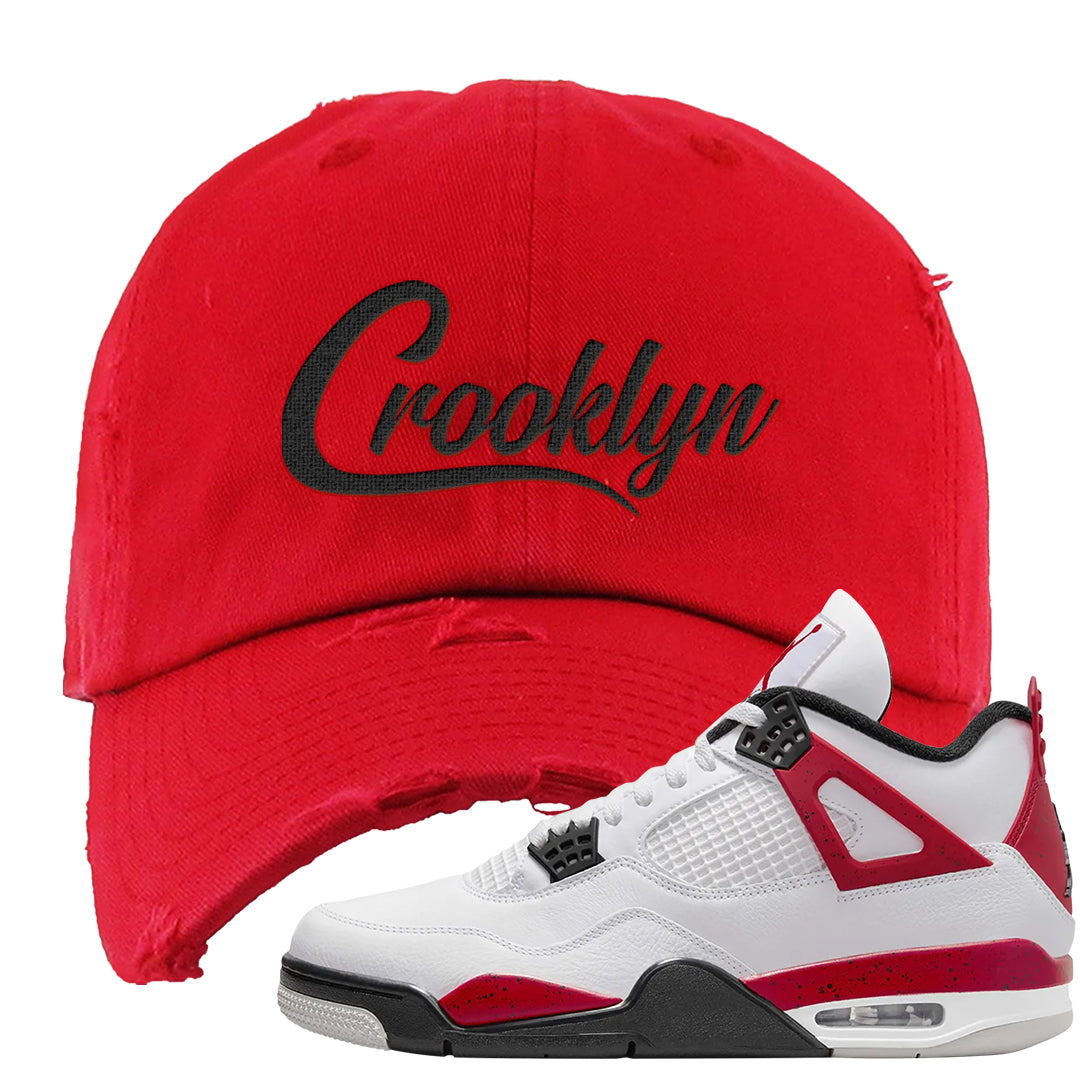 Red Cement 4s Distressed Dad Hat | Crooklyn, Red