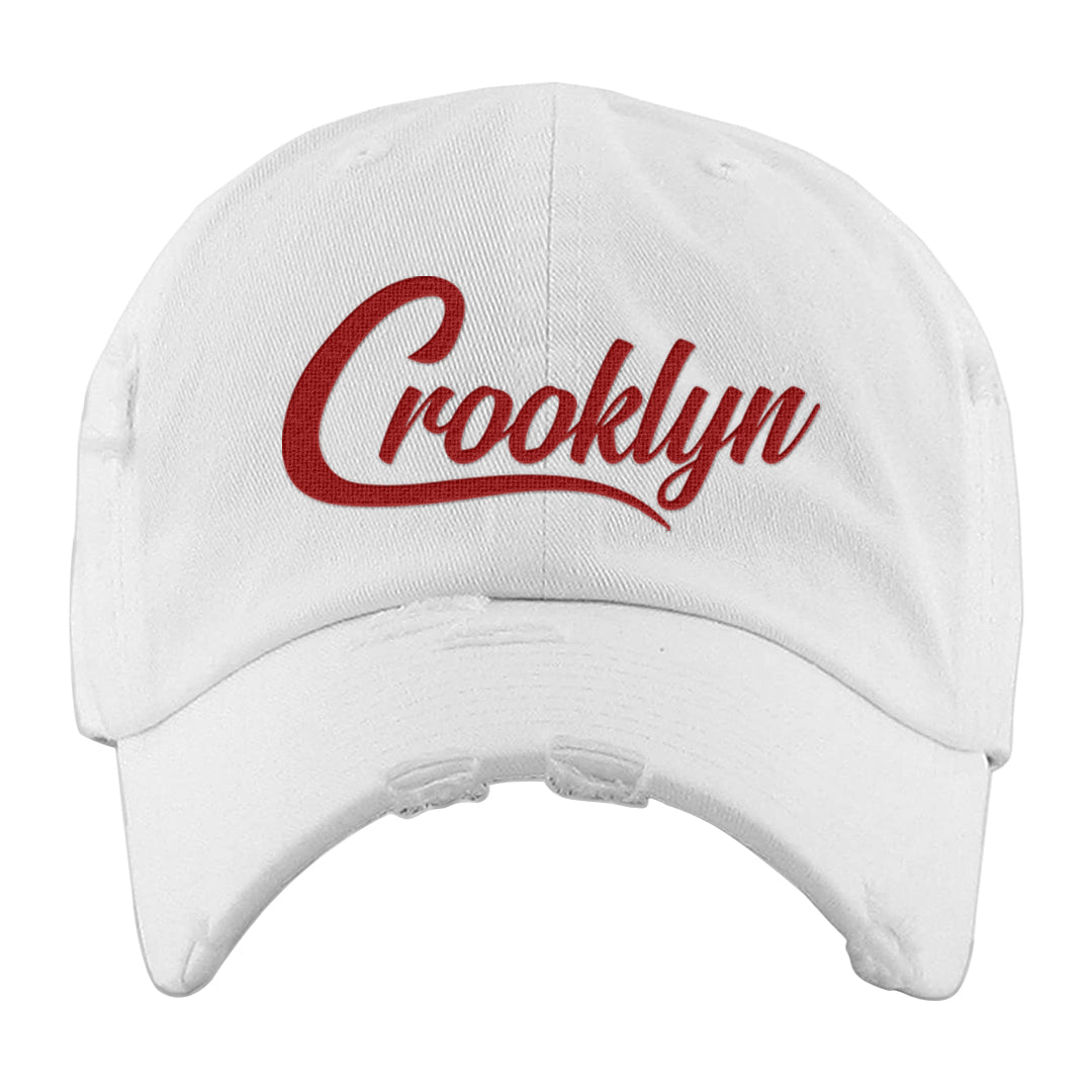 Red Cement 4s Distressed Dad Hat | Crooklyn, White