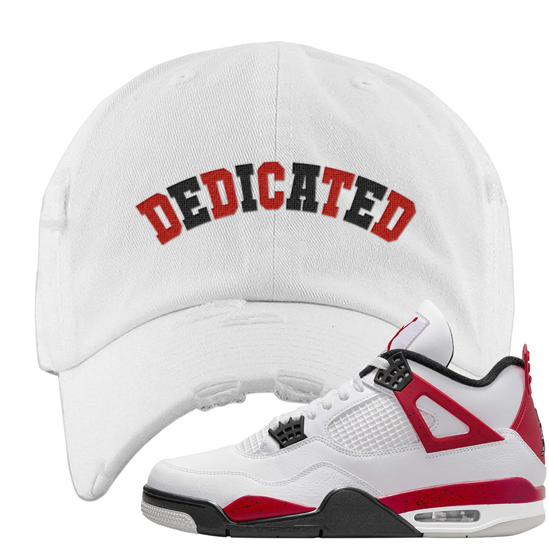 Red Cement 4s Distressed Dad Hat | Dedicated, White