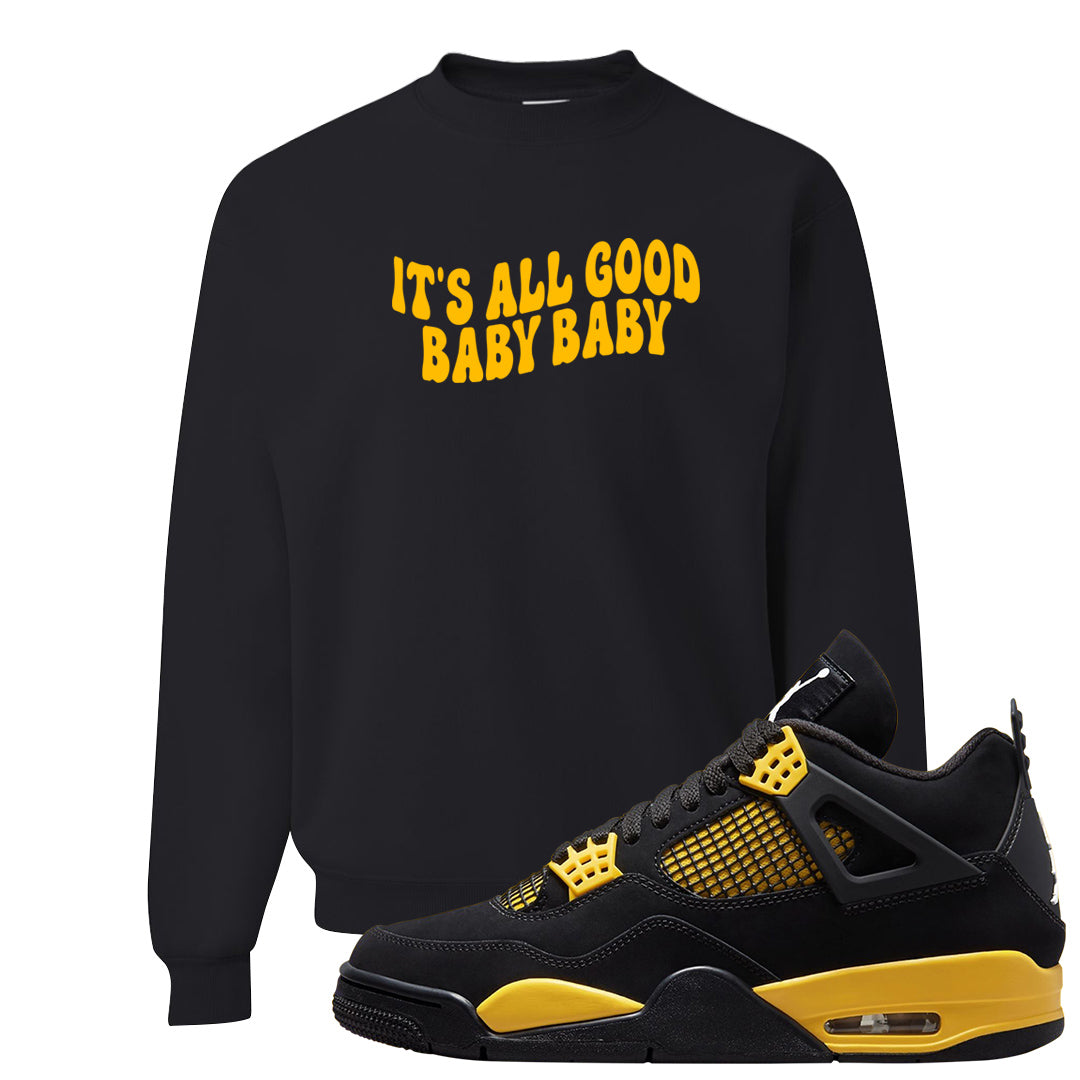 Yellow Black Thunder 4s Crewneck Sweatshirt | All Good Baby, Black