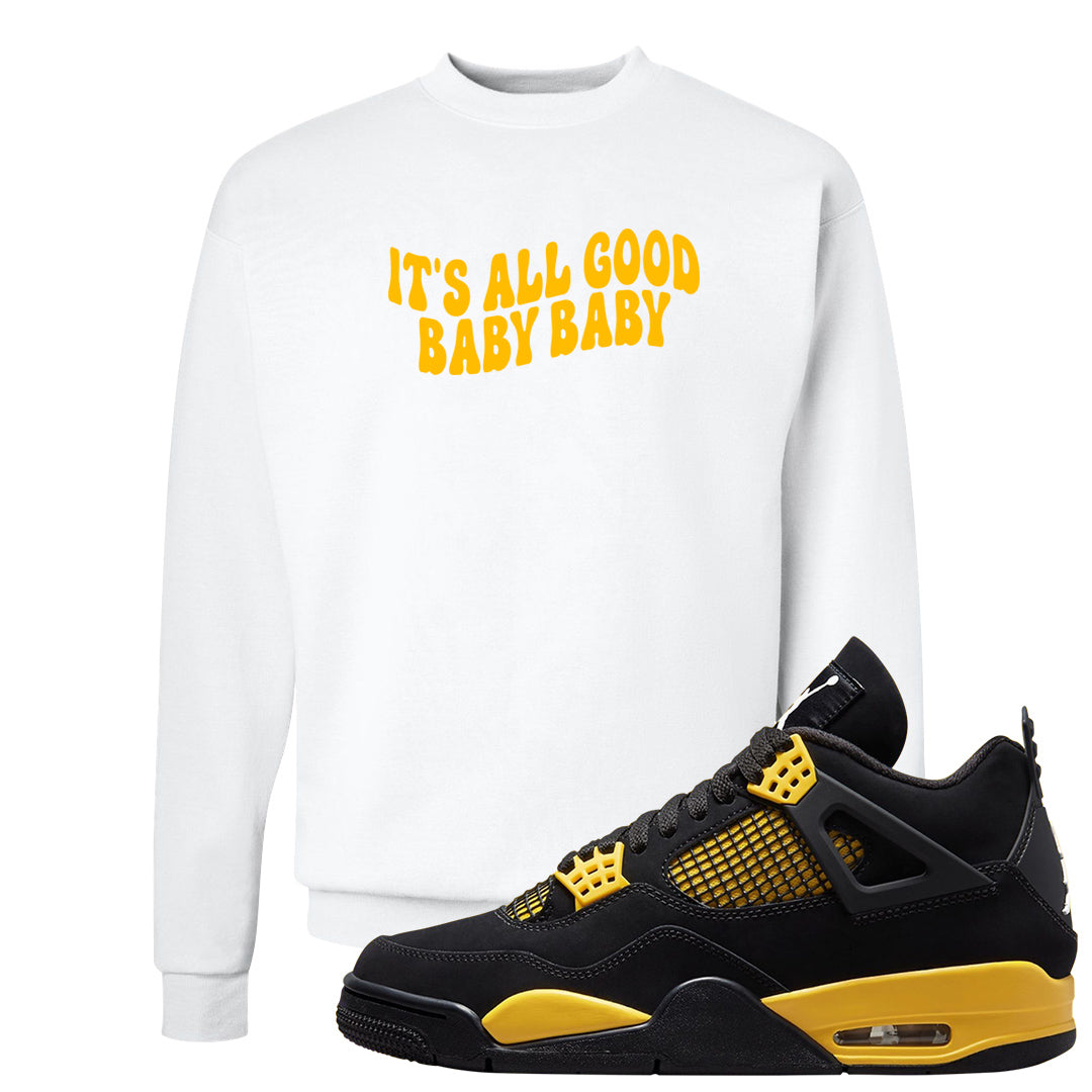 Yellow Black Thunder 4s Crewneck Sweatshirt | All Good Baby, White