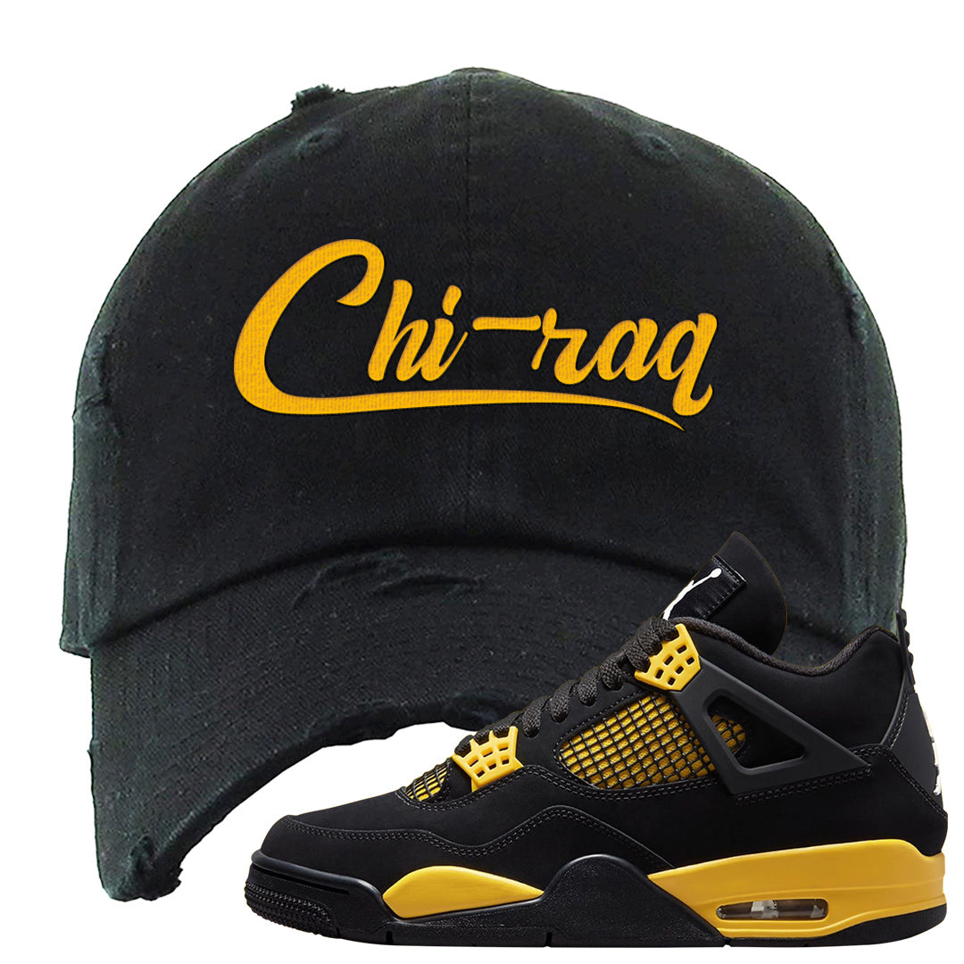 Yellow Black Thunder 4s Distressed Dad Hat | Chiraq, Black