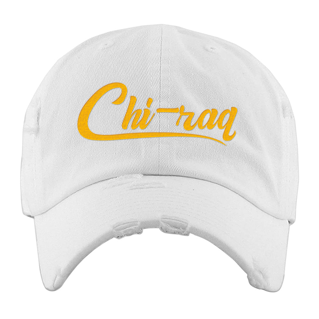 Yellow Black Thunder 4s Distressed Dad Hat | Chiraq, White