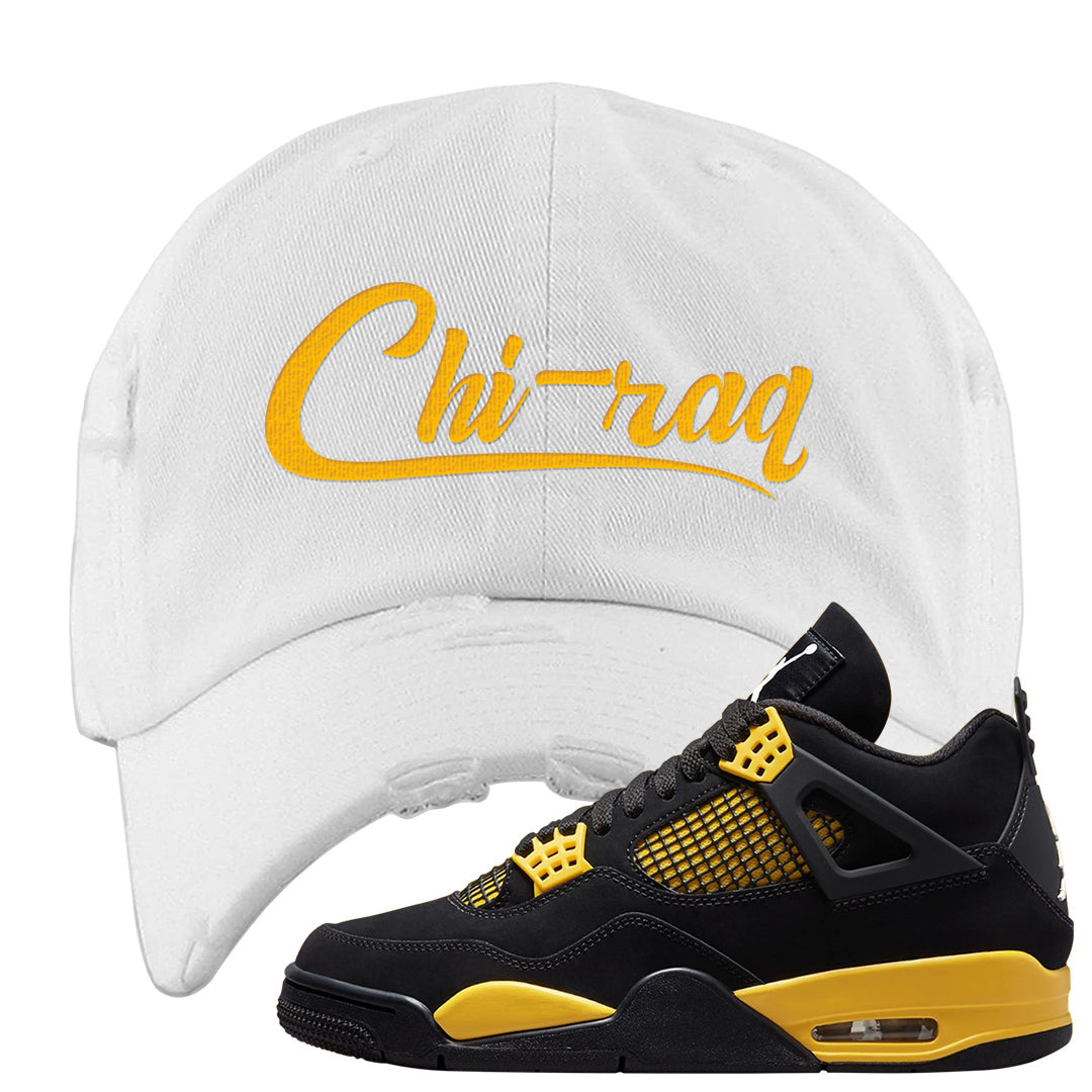 Yellow Black Thunder 4s Distressed Dad Hat | Chiraq, White