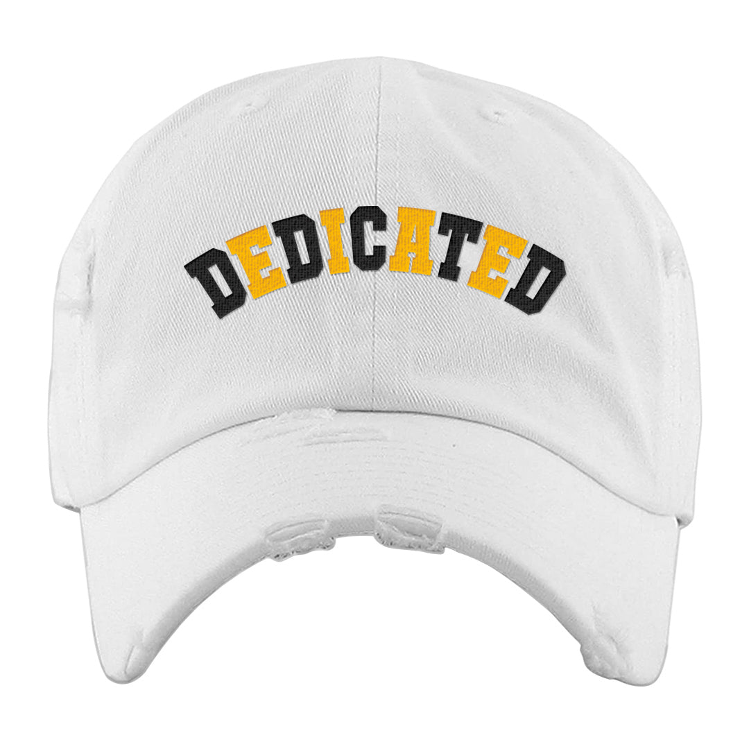 Yellow Black Thunder 4s Distressed Dad Hat | Dedicated, White