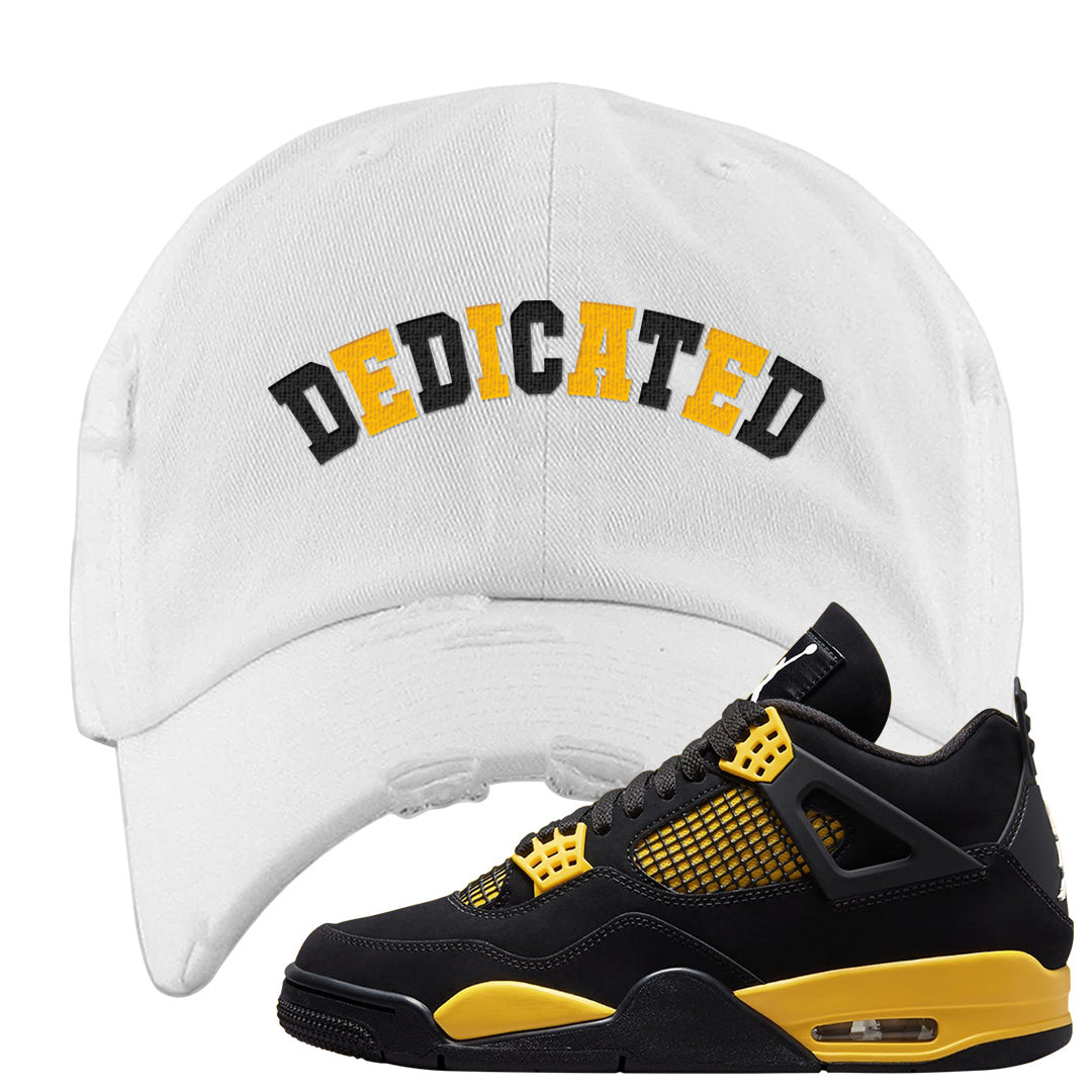 Yellow Black Thunder 4s Distressed Dad Hat | Dedicated, White