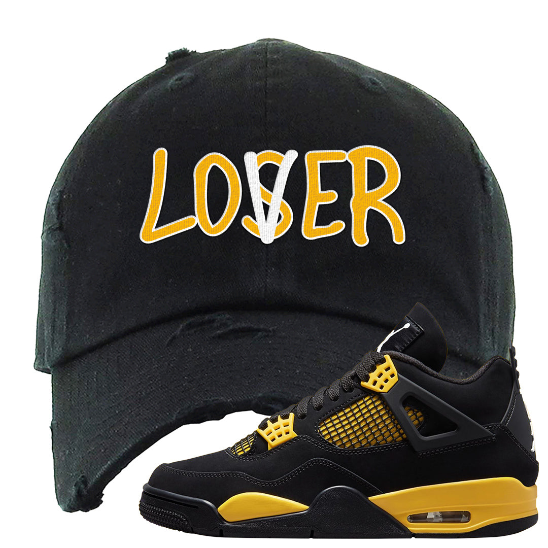 Yellow Black Thunder 4s Distressed Dad Hat | Lover, Black