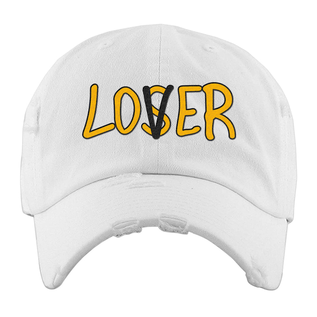 Yellow Black Thunder 4s Distressed Dad Hat | Lover, White
