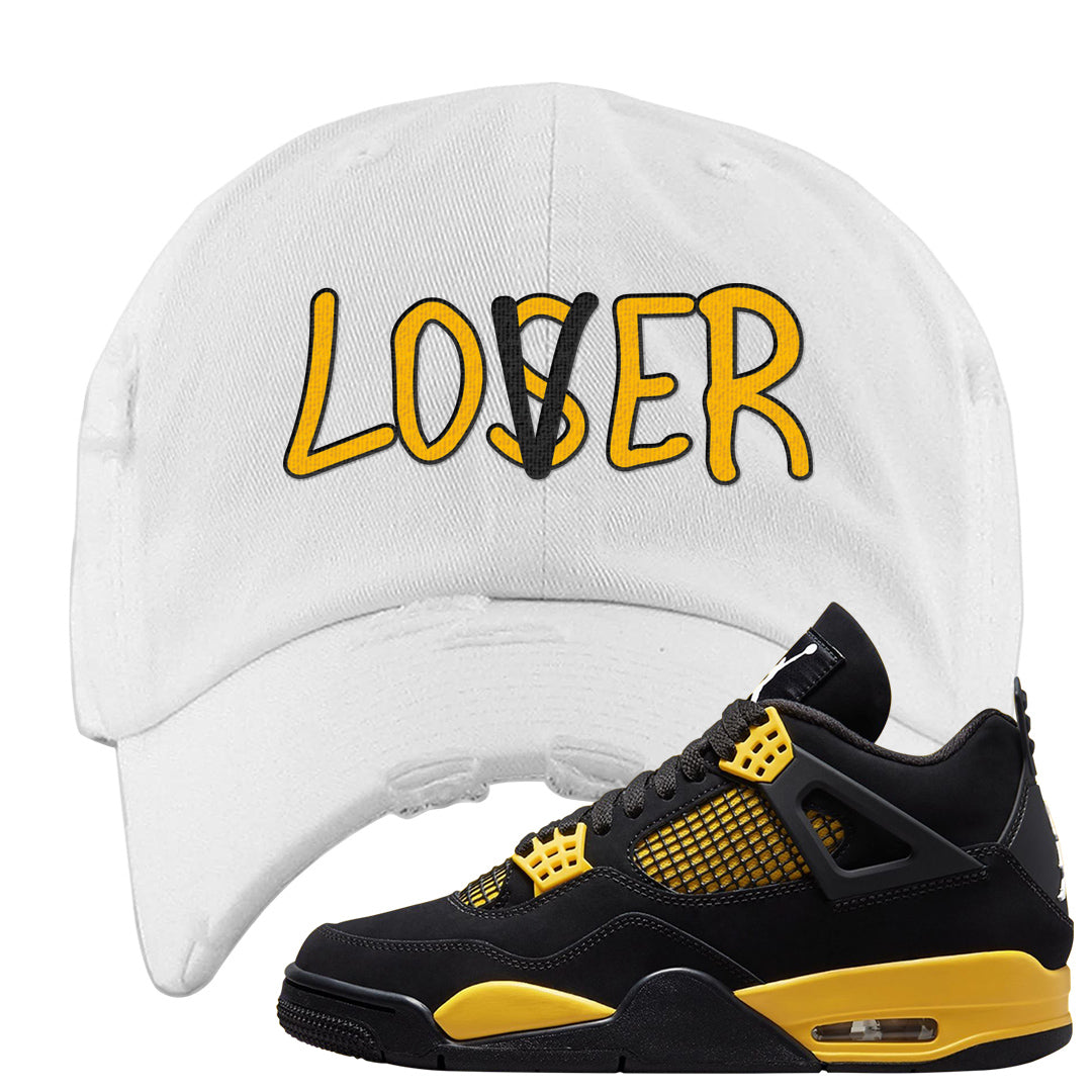 Yellow Black Thunder 4s Distressed Dad Hat | Lover, White