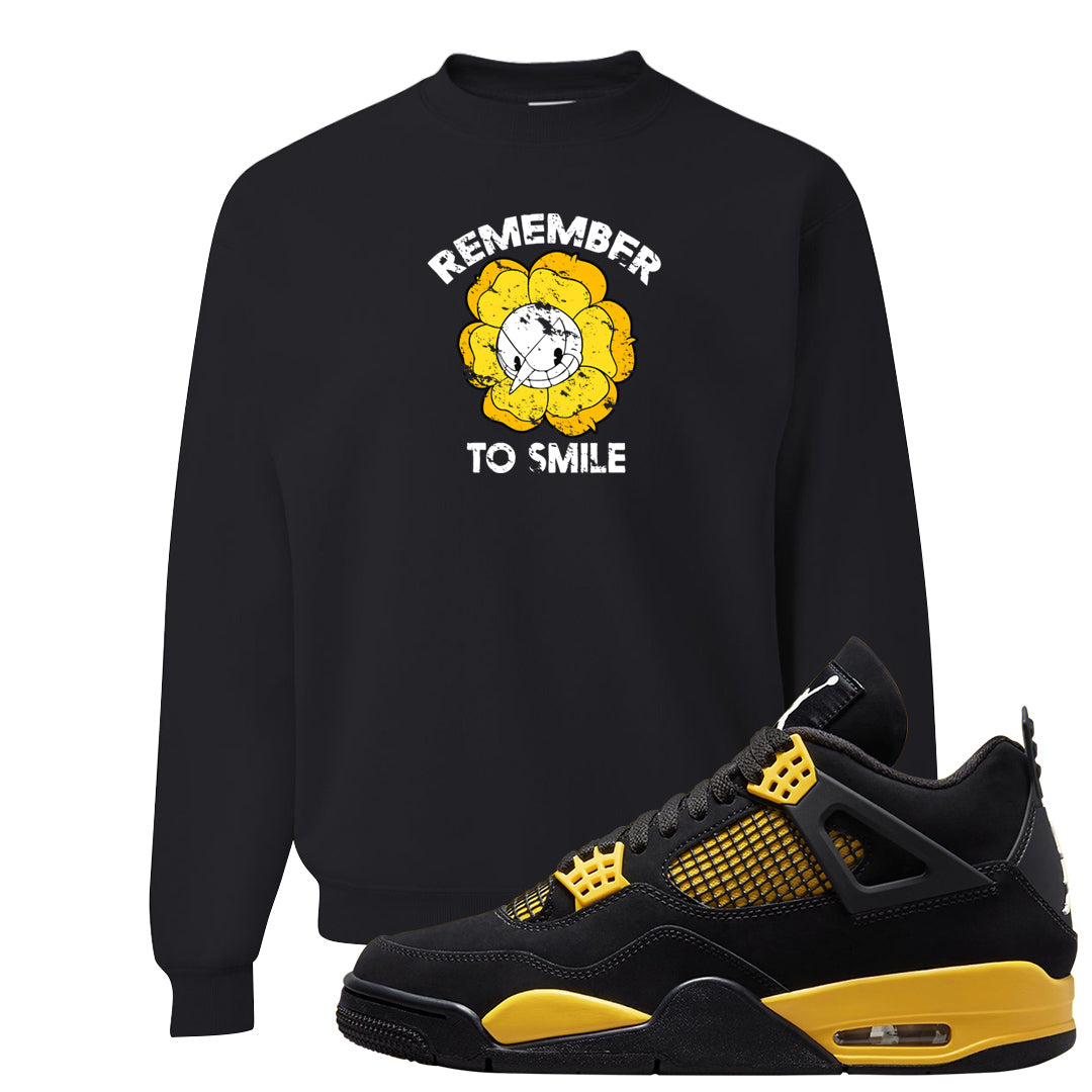 Yellow Black Thunder 4s Crewneck Sweatshirt | Remember To Smile, Black