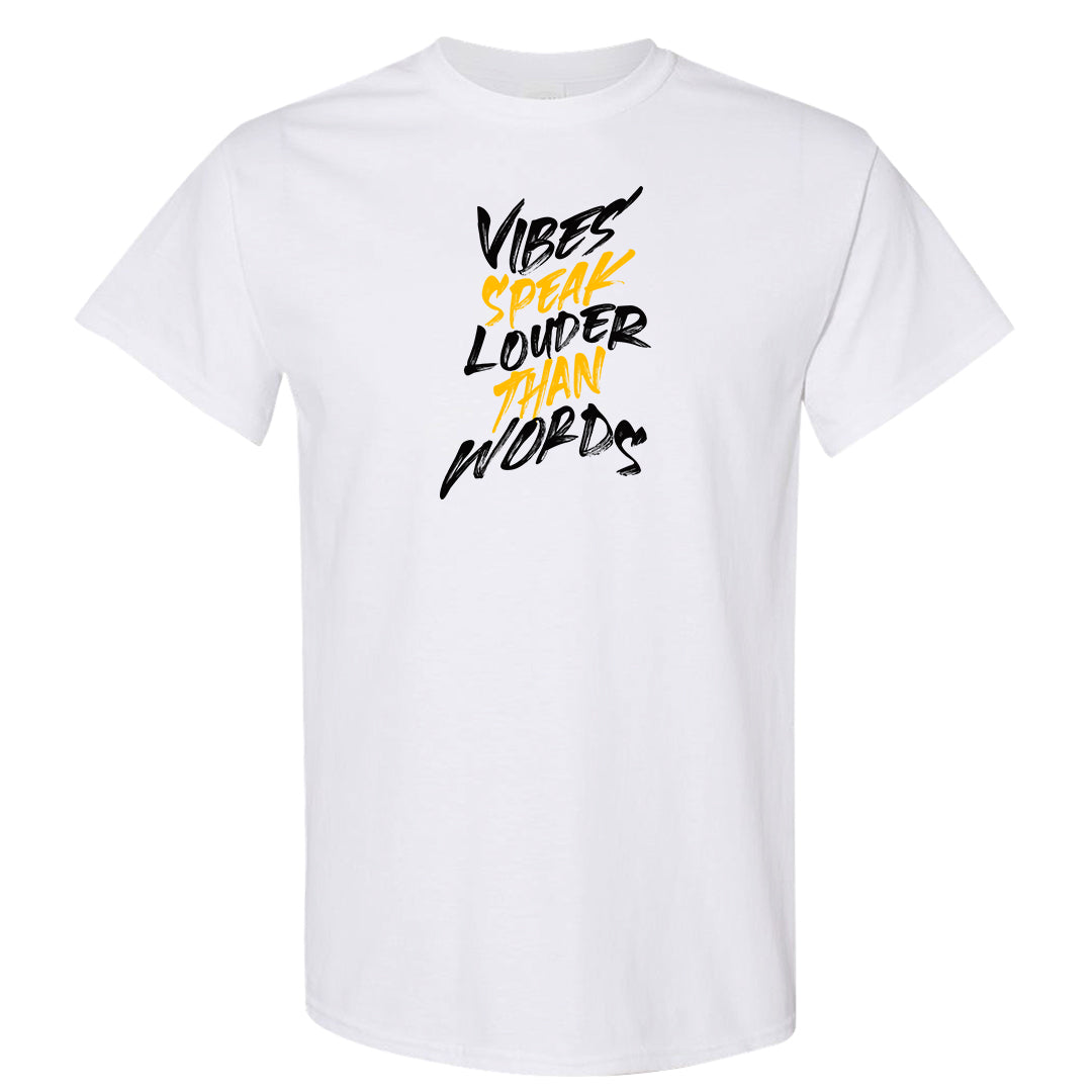Yellow Black Thunder 4s T Shirt | Vibes Speak Louder Than Words, White
