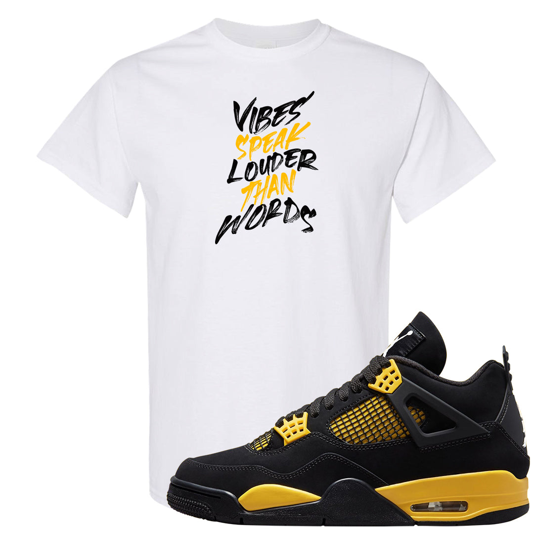 Yellow Black Thunder 4s T Shirt | Vibes Speak Louder Than Words, White