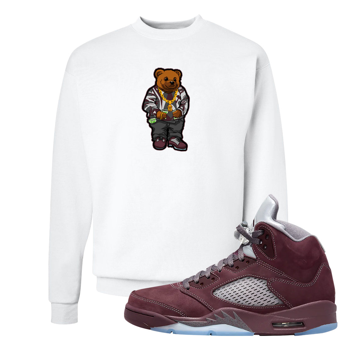 Burgundy 5s Crewneck Sweatshirt | Sweater Bear, White